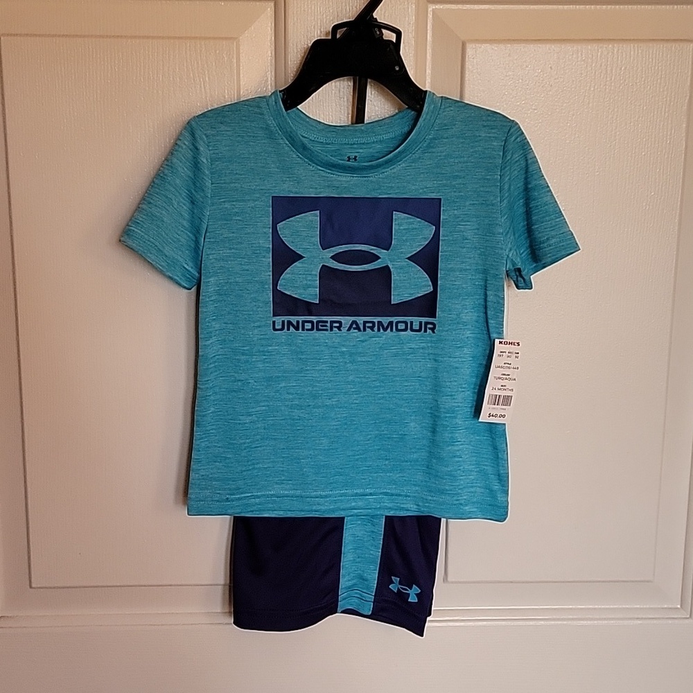 Under Armour, boys 2-piece set, 24M, short sleeved shirt and shorts. NWT.
